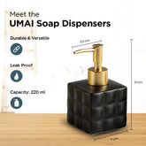 UMAI Liquid Soap Dispenser | Stoneware | Bathroom Sanitizer, Lotion, Shampoo Dispenser | Ceramic Handwash Bottle for Kitchen | Soap Dispenser for Wash Basin | Bathroom Accessories (Pack of 3)